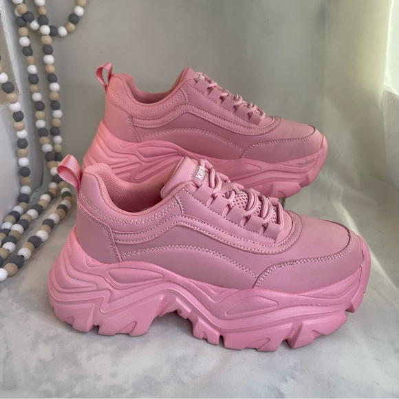 Kip Wok Chunky Pink Platform Sneakers with Rugged Soles Size 7 - Picture 4 of 9